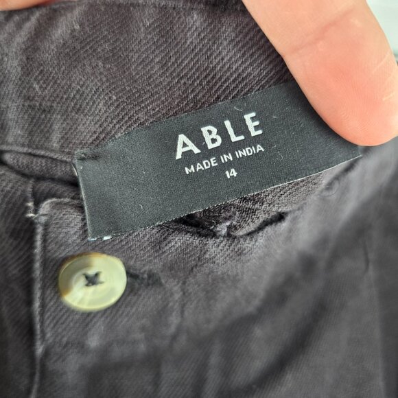 Able Black Linen Cotton Blend Charlie Tapered Oversize Pants Pockets Size 14 - Picture 5 of 12